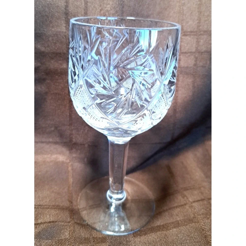 Nieman Belarussian Vintage Pinwheel Cut Lead Crystal Goblets Set Of 6